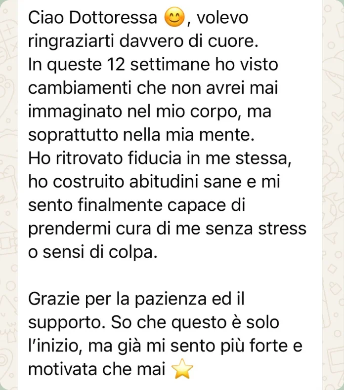 Messaggio di una paziente alla Dott.ssa